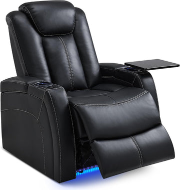 MCombo Dual Motors Leather Recliner with Power Headrest, Home Theater Seating with Armrest Storage HTS422 (Black)
