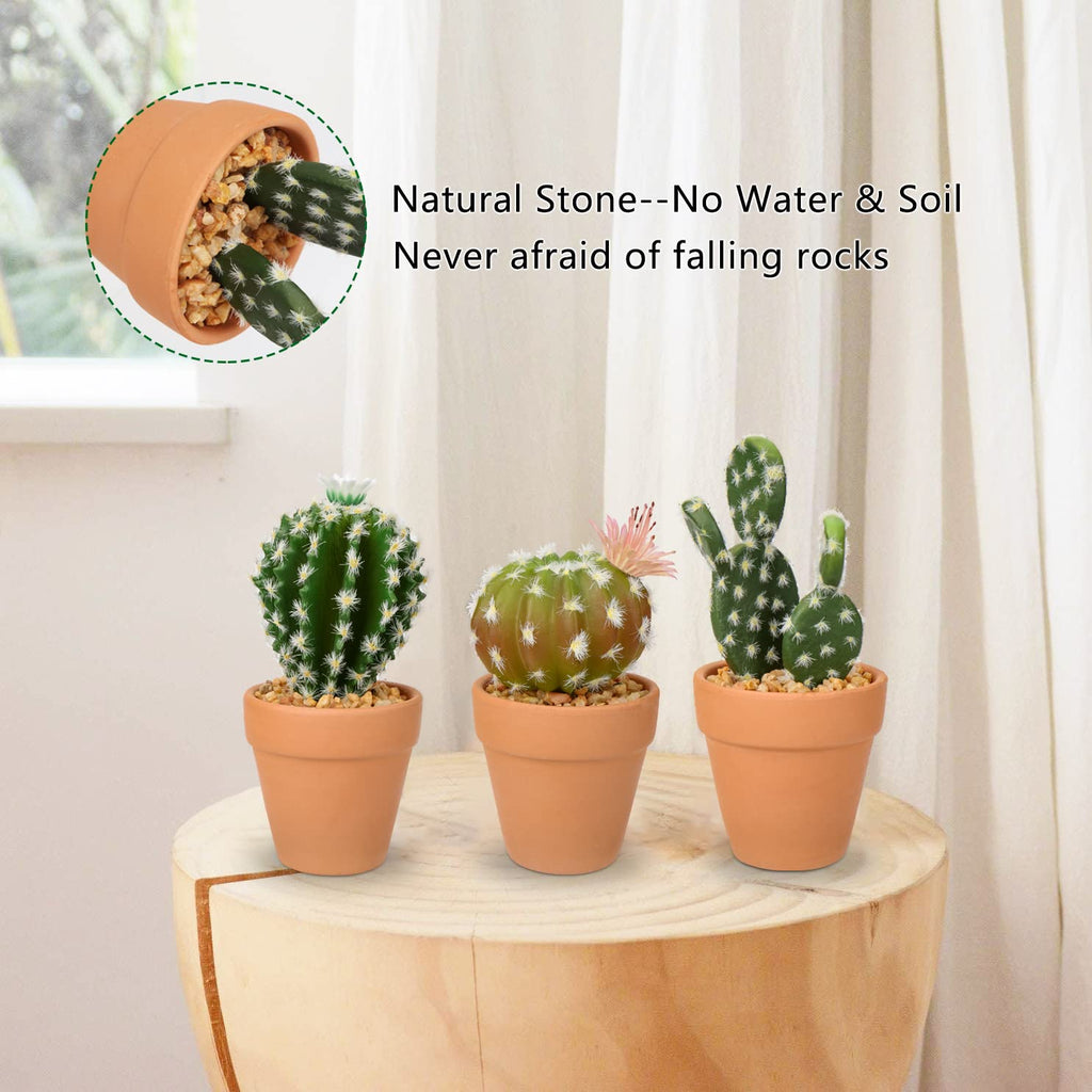 Mini Artificial Cactus Plants in Terracotta Pots 4 Pcs Potted Faux Succulents in Pots Fake Potted Plants Cactus Decor