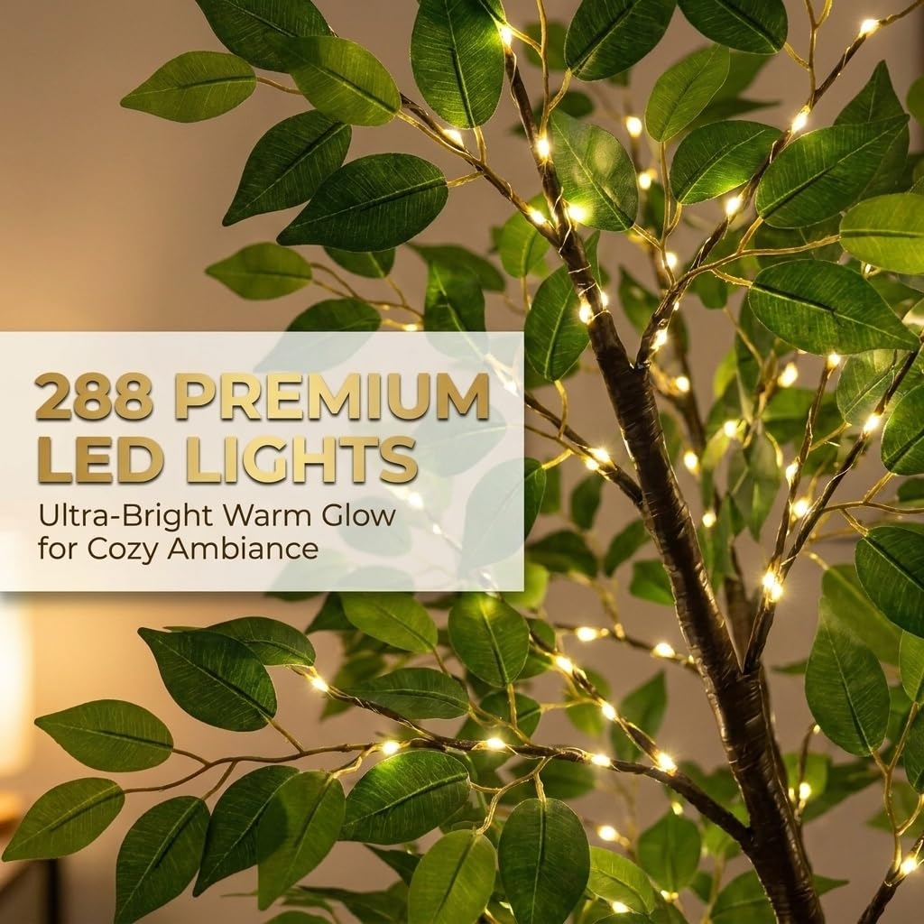 6FT Artificial Ficus Silk Tree with 400 LED Fairy Lights Indoor