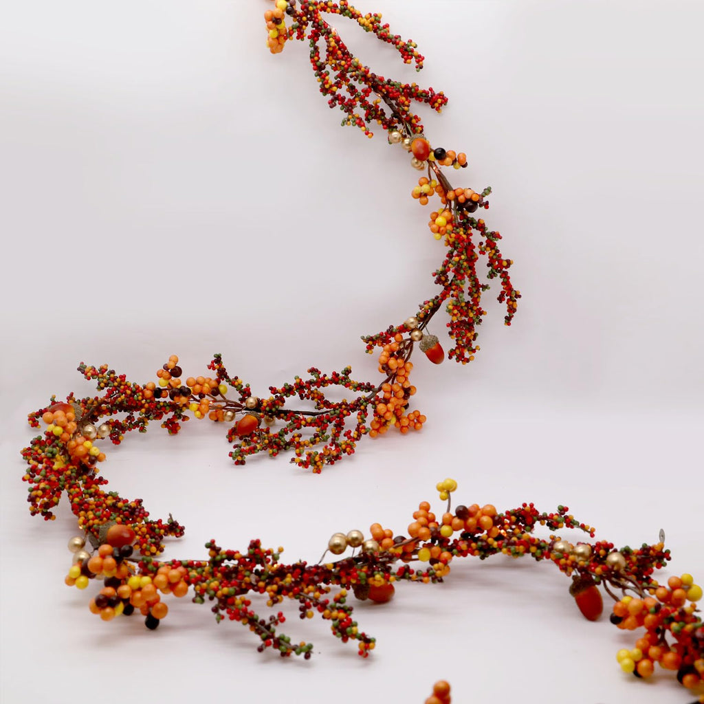Fall Garland with Lights Berry Garland for Mantle Orange Fairy Lights 6.5FT 25LEDs Cozy Thanksgiving Decorations