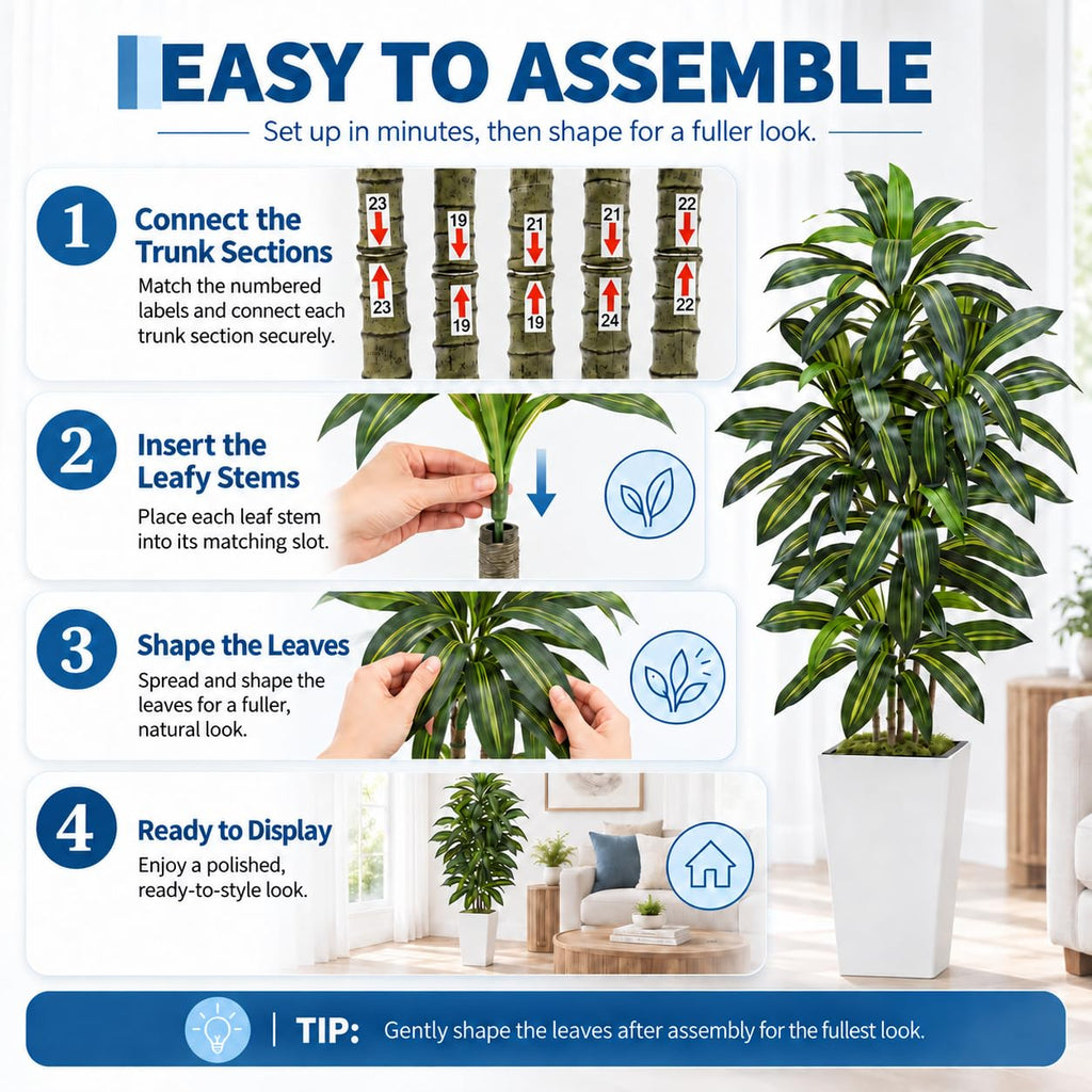 Artificial Dracaena Tree with Tall Planter, 5/6/7FT Fake Plants