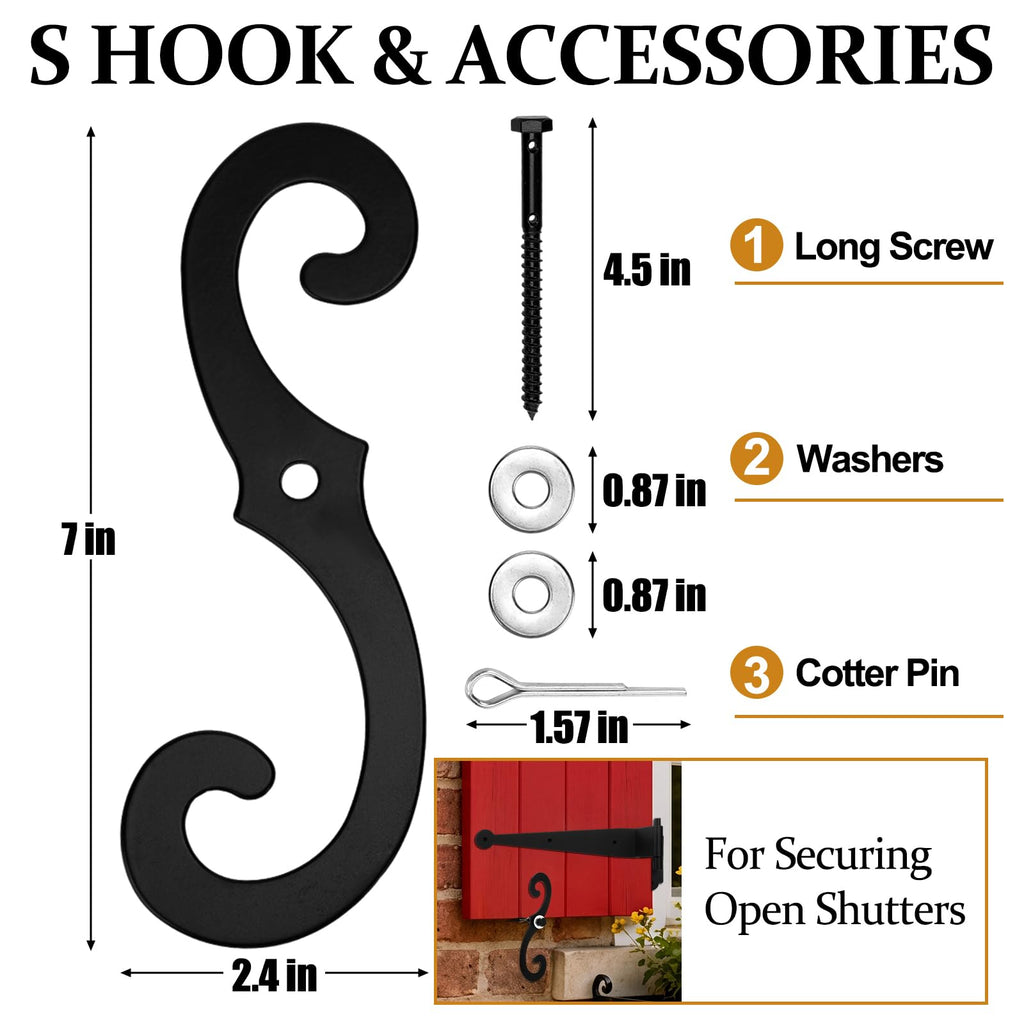 8 Pcs Steel Blind Shutter Hinges Black Pintle Strap Hinge Set