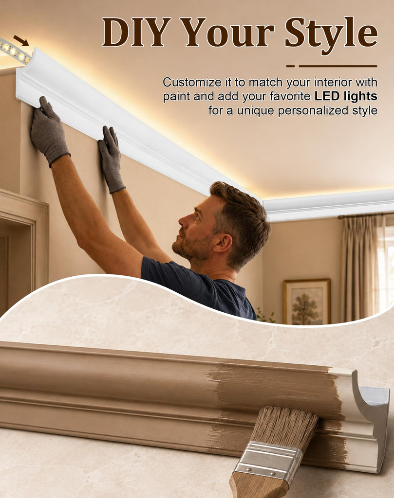 8 Pack 31.5FT Ceiling Crown Molding Trim with Hidden LED Light Channel