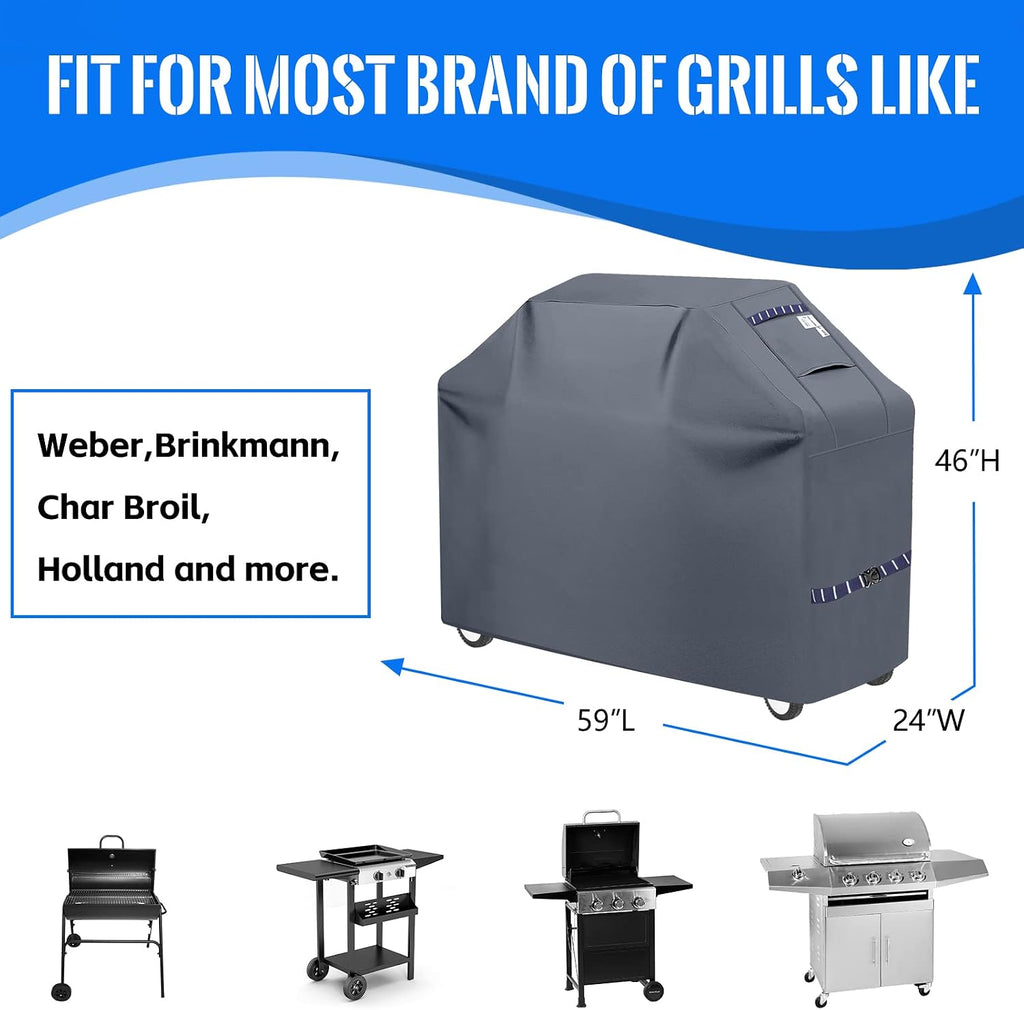 Grill Cover 600D Heavy Duty, Universal Fit Waterproof BBQ Grill Protector with Adjustable Straps, Weatherproof