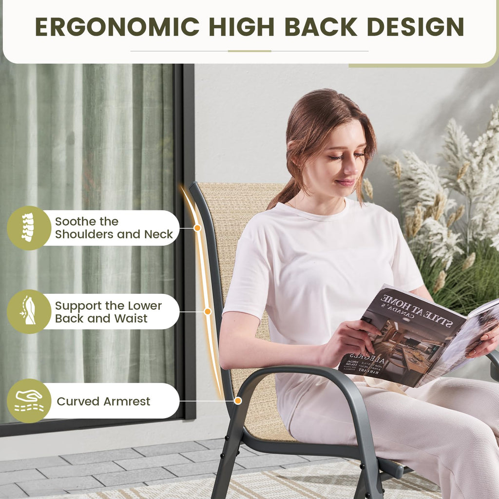Patio Chairs Set of 6, Stackable Outdoor Dining Chairs with High Back, Breathable Textilene Fabric Outdoor Chair All