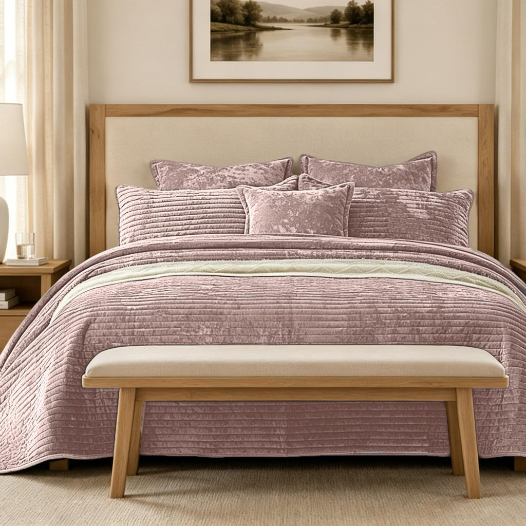 Oversized King Quilt 120x128 Velvet Bedspread with Shams