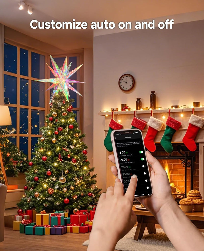 Christmas Tree Topper, 11.8" Star Tree Topper Decorations with App and Remote Control, 3D Fantasy Colors Xmas Decor