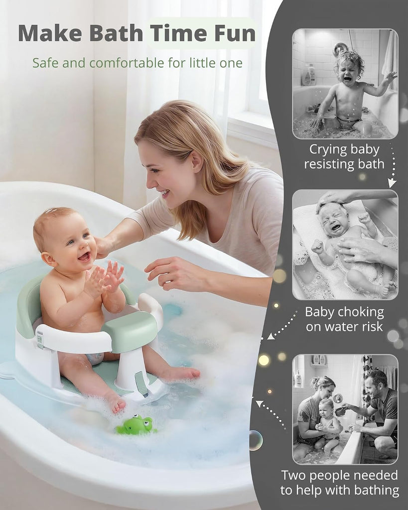 Baby Bath Seats for Babies Sitting Up, Non-Slip Baby Bathtub with 3 Suction Cups, Safe & Comfortable Toddler Bath