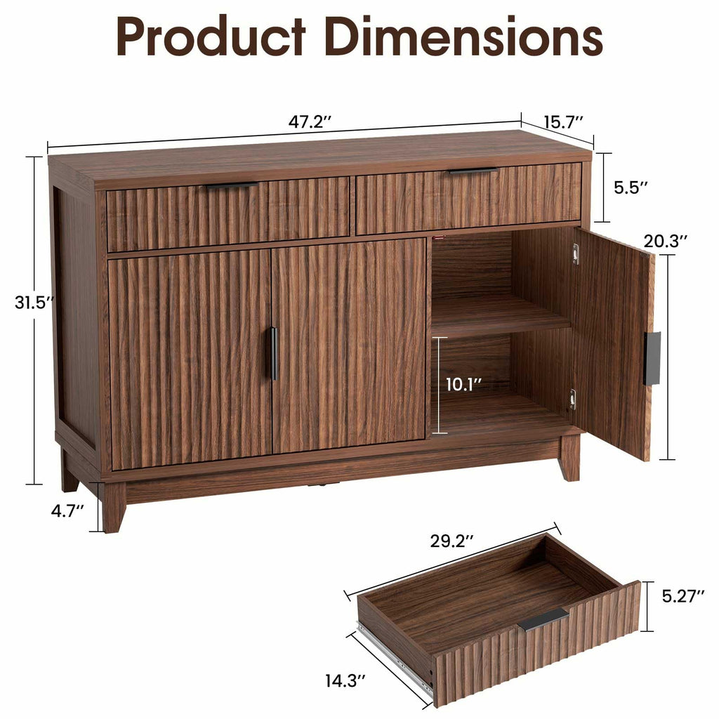 47.2" Modern Fluted Sideboard Buffet Cabinet with Storage, Walnut