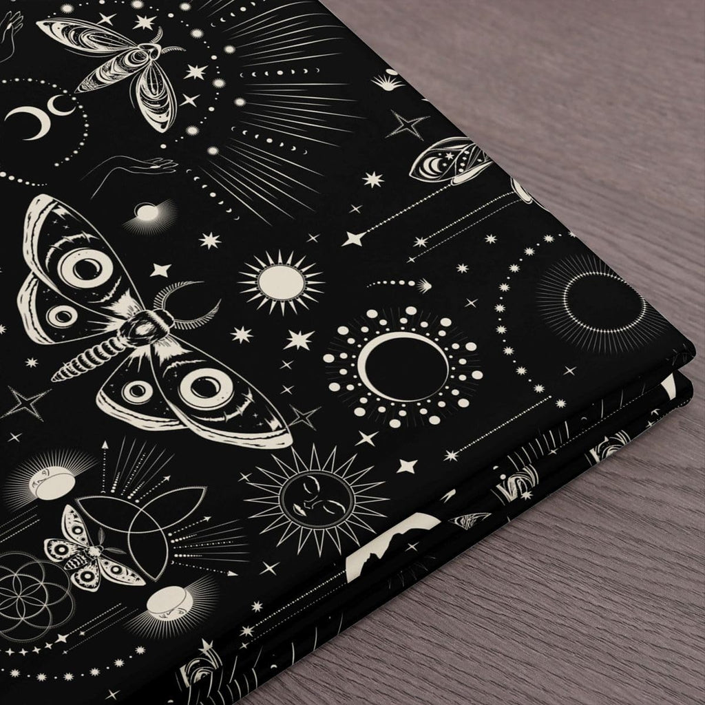 Gothic Style Fabric by The Yard Soft Polyester, Moth Sun and Moon Pattern Waterproof Fabric for Adults, Bohemia Galaxy