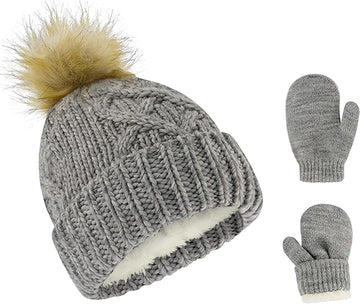 Baby Beanie and Mitten Set & Toddler Winter Hat Boy Girl Fleece Lined for Infant 0-6, 6-12