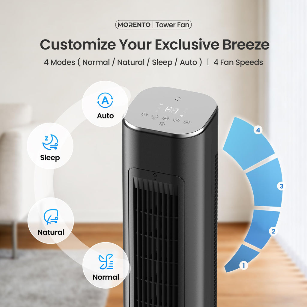 43'' Smart Tower Fan , 90°oscillating, 12H Timer, Black