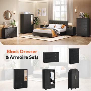 Wooden 6 Drawer Dresser, Black, 45" Wide Dresser, 15.7" D x 44.9" W x 29.5" H