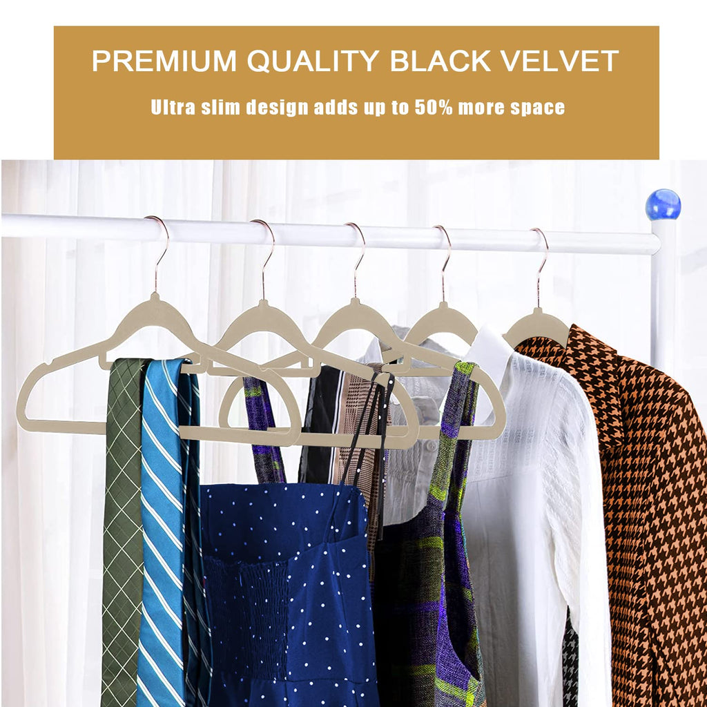 Premium Velvet Hangers, [50 Pack] Non Slip and Heavy Duty Velvet Suit Hangers (45cm) with Tie Bar, 360° Swivel Hooks