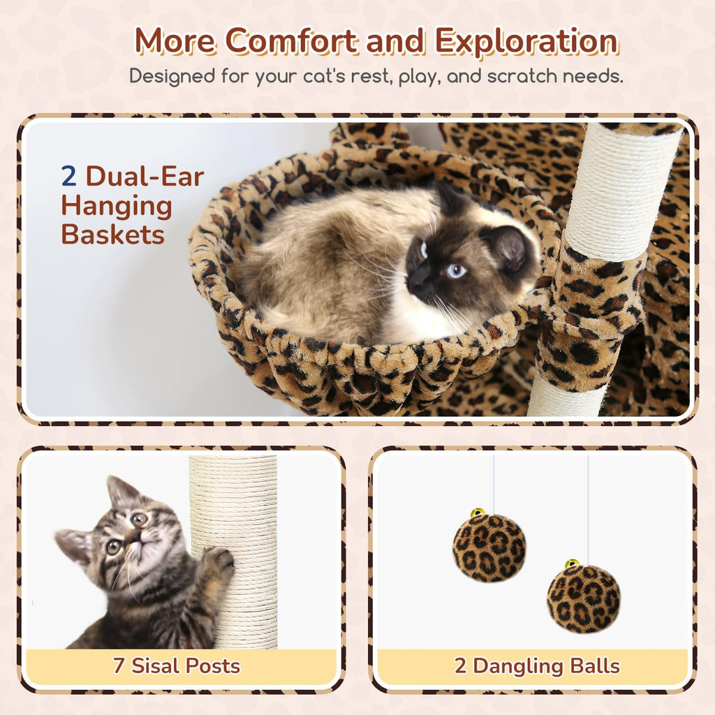 74in Leopard Heavy Duty Cat Tree Tower for Indoor Large Cat
