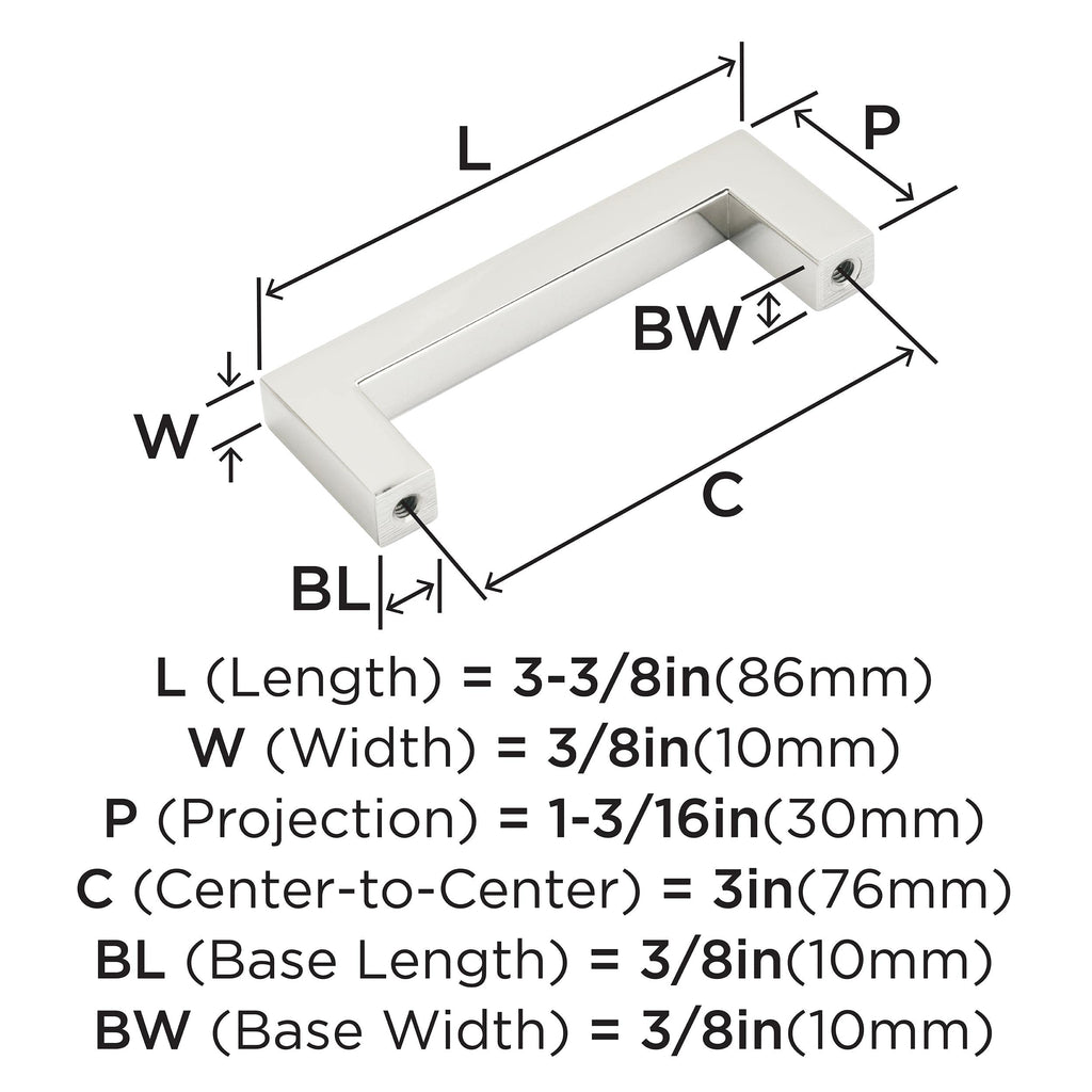 10 Pack 3" Monument Polished Nickel Drawer Pull
