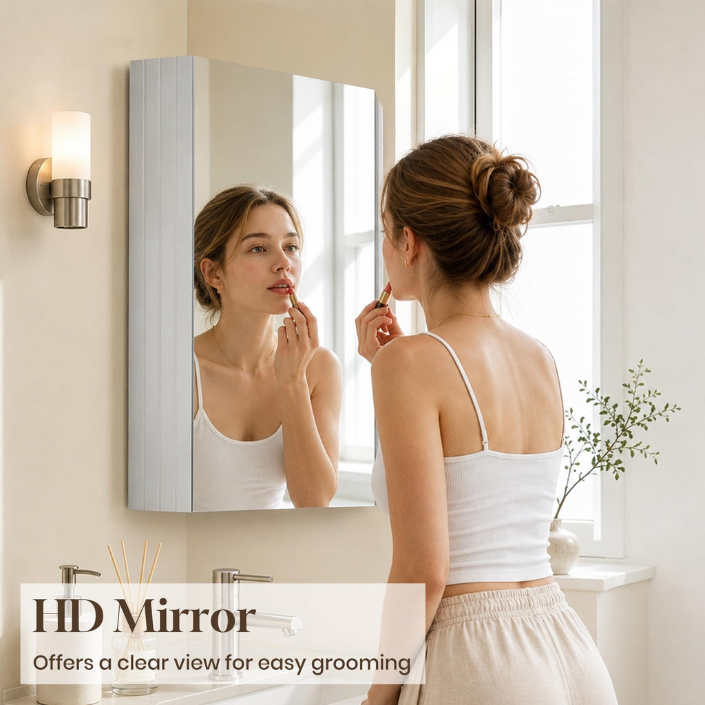Corner Bathroom Mirror Cabinet, White