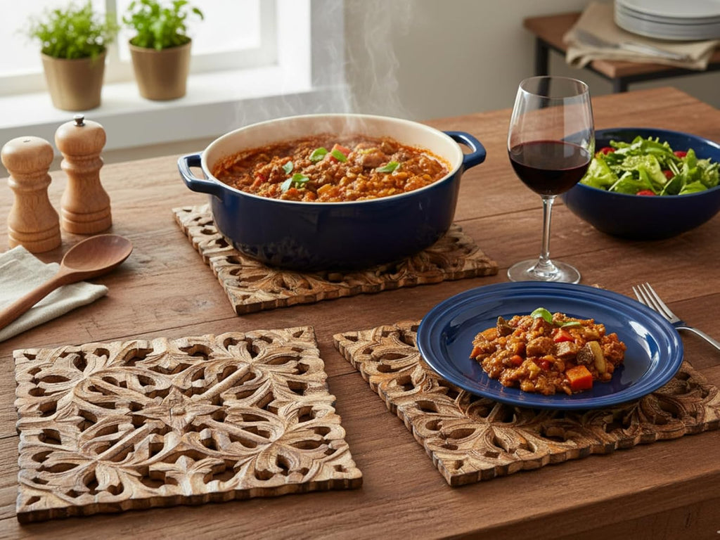 Wooden Mandala Design Trivet for Hot Dishes Plates & Pots Holder Hot Pad & Dining Table Décor Cookware Heat - Set of 2