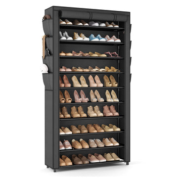 Tall Shoe Rack with Cover, 10 Tier Shoe Organizer Storage for 50-55 Pairs Shoes and Boots Large Capacity Shoe Shelf