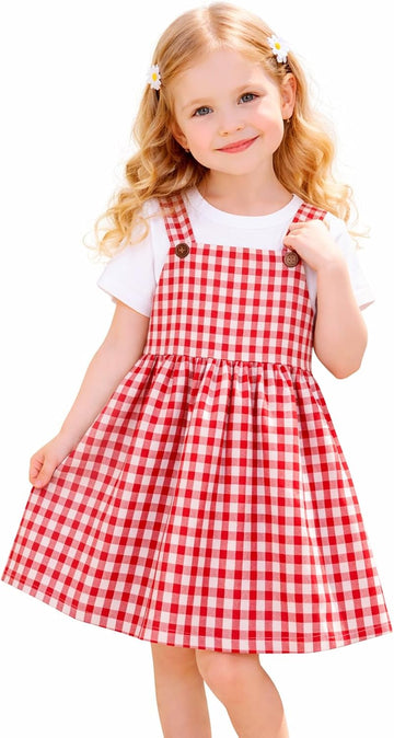 Girls Dress Set 2pc Pinafore Suspender Dress Outfit with Cotton Tees Summer Casual Play Dress