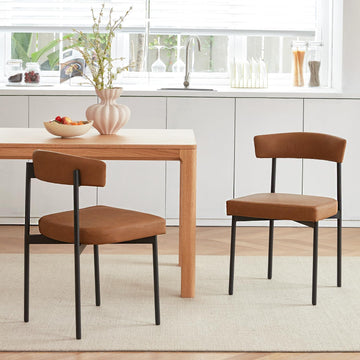 Brown Faux Leather Dining Chairs Set of 2