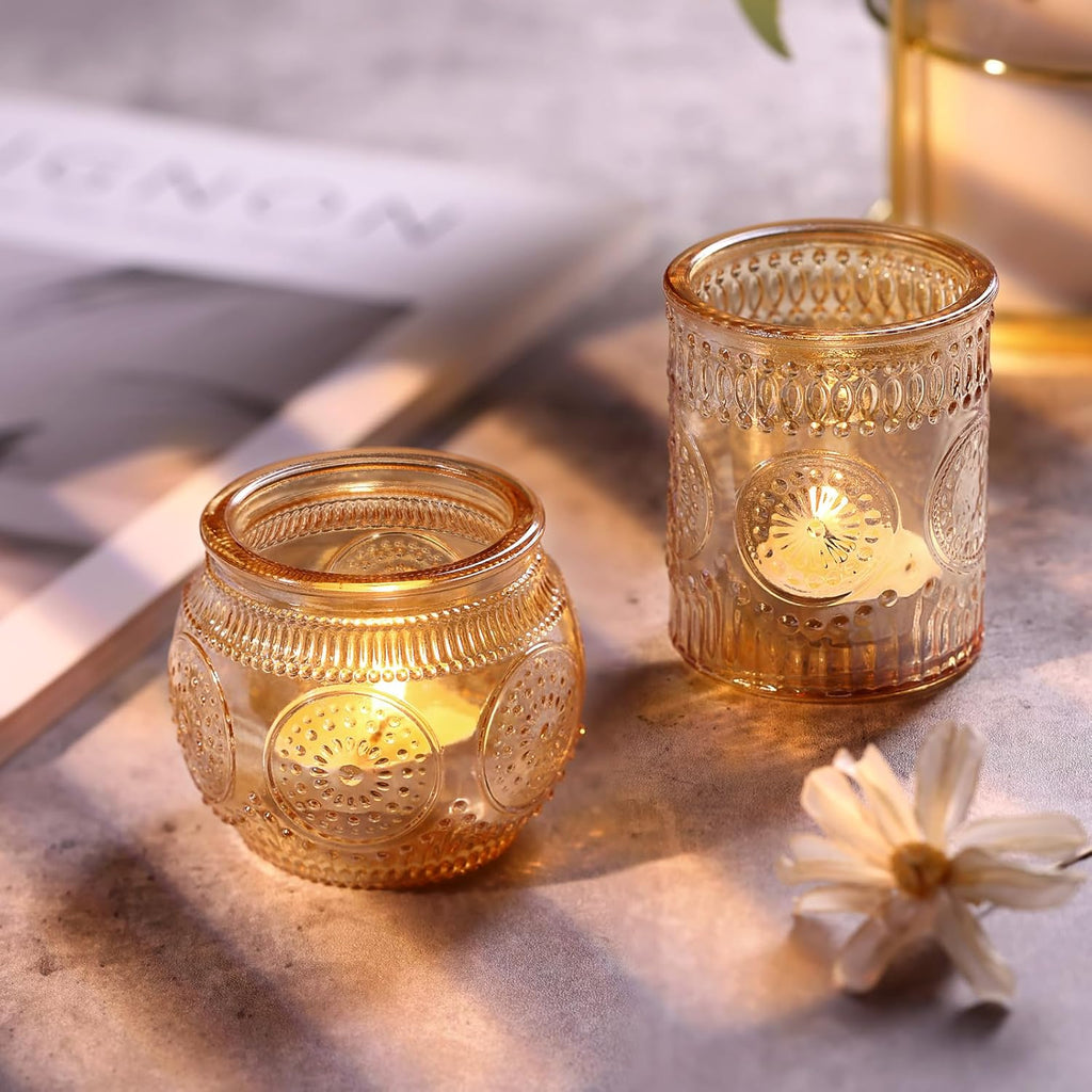 24Pcs Gold Votive Candle Holders - Glass Candle Holder Bulk for Table Centerpiece, Tea Lights Candle Holders