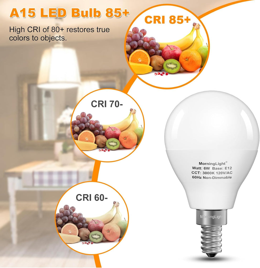 A15 LED Bulb 60Watt Equivalent, 3000K Soft White, E12, Non-Dimmable, 6 Pack