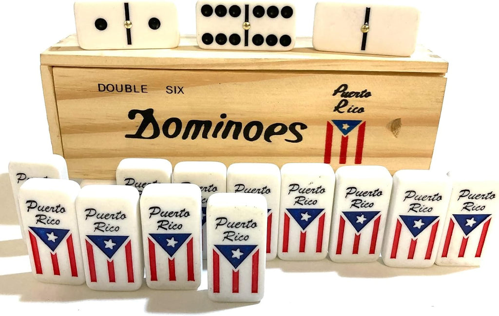 Puerto Rico Dominoes Accessories Puerto Rican Quality Made Domino in Wooden Box - Adult Size, Boricua Style Dominoes