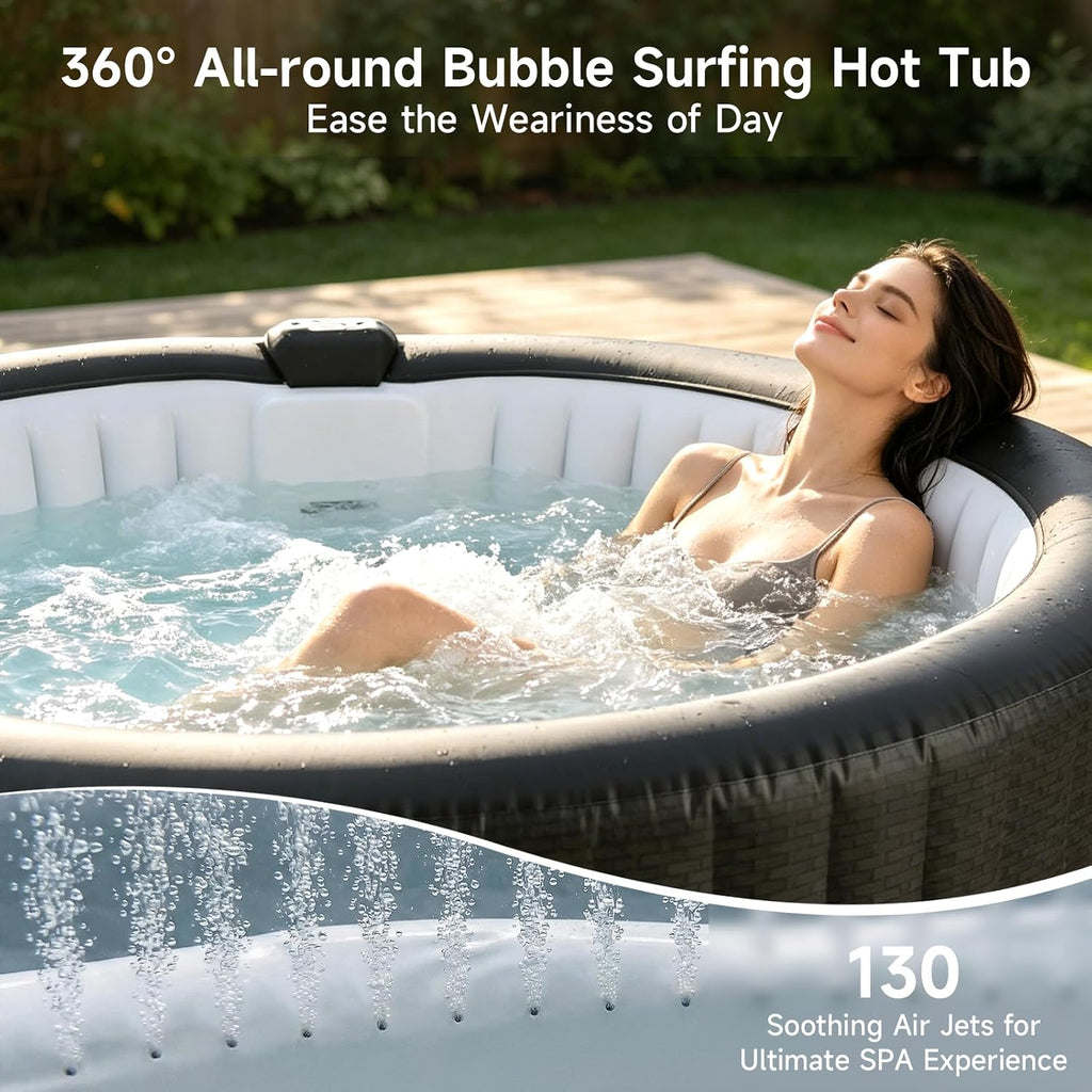 Inflatable Hot Tub for 4-6 Person, 82" Round Portable Hot Tub with Automatic Inflation, 130 Bubble Jets & Durable