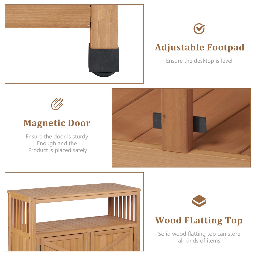 Outdoor Patio Bar Table, Wooden Serving Station with Storage Cabinet