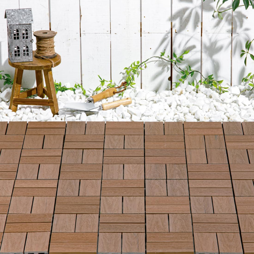 JJWOOD Interlocking Deck Tiles, 10 Pcs 12" x 12" WPC Patio Flooring, Co-Extruded Wood-Look Outdoor Floor Tiles for
