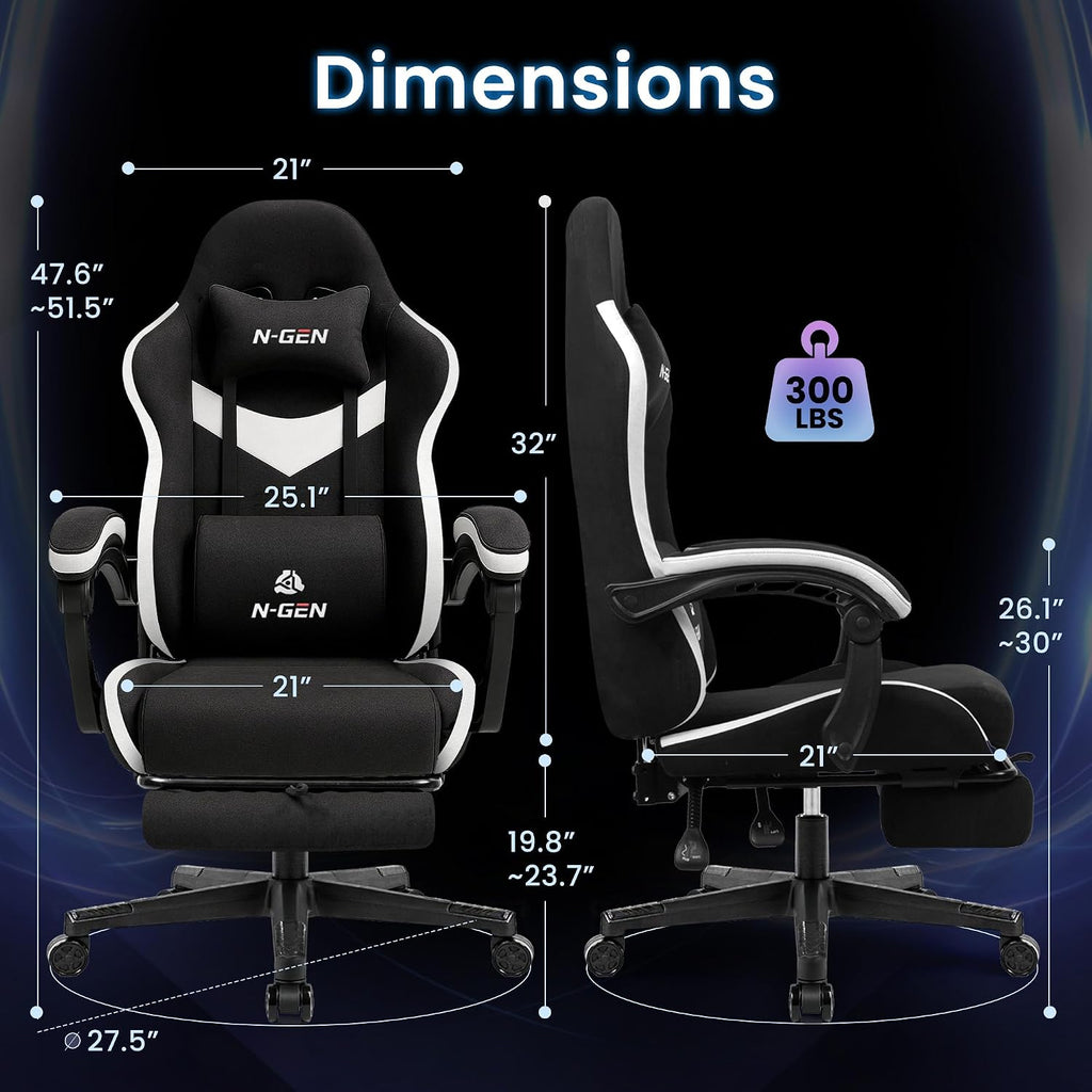 Gaming Chair, Lumbar Support with Breathable Fabric, Black | Ergonomic Design with Linkage Armrests, Adjustable