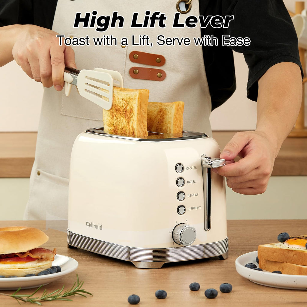 Toaster 2 Slice Retro Stainless Steel, Cream White