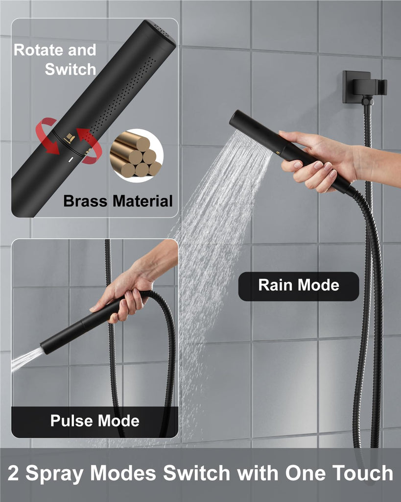 Shower System with Tub Spout and Valve Matte Black