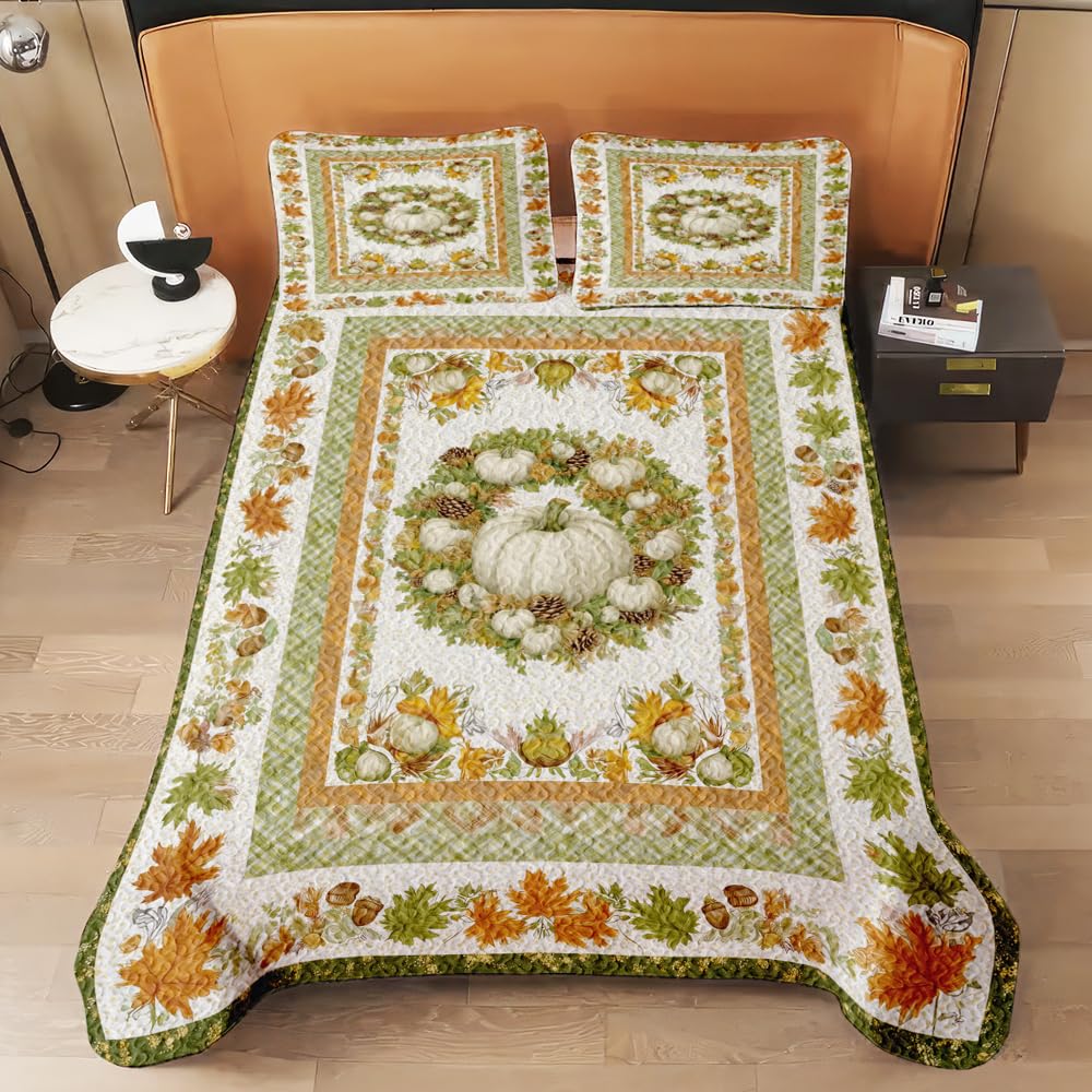 Rustic Autumn Leaf Quilt Set - Vintage Maple Patchwork Bedding for Fall, Soft Lightweight Bedspread for All Seasons