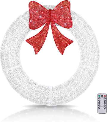 36 in Pre-Lit Outdoor Christmas Wreath, 175 LED Lights, White/Red