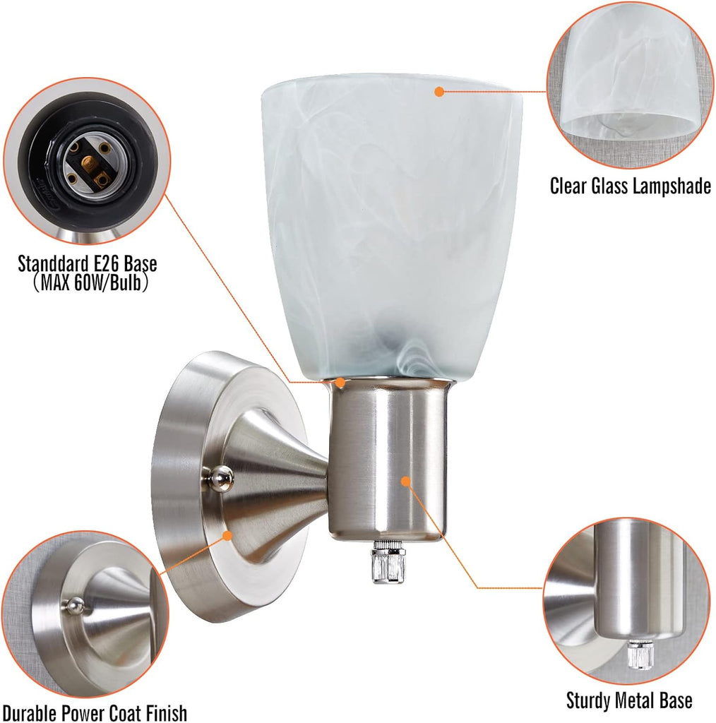 Wall Sconces Set of 2, Brushed Nickel Vanity Lights , Modern Wall Light Fixtures with Rotary Switch, Wall Mount Light