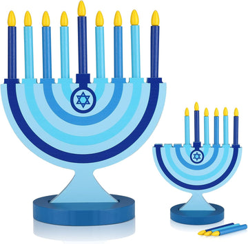 Wooden Hanukkah with 9 Removable Candles,Classic,Blue - Set of 9