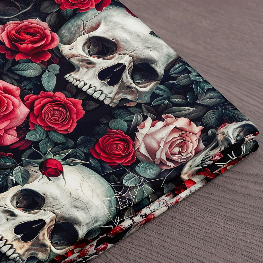 Red Rose Fabric by The Yard Human Skull Gothic Style No Stretch Fabric for Sewing Supplies Vintage Flower Romantic
