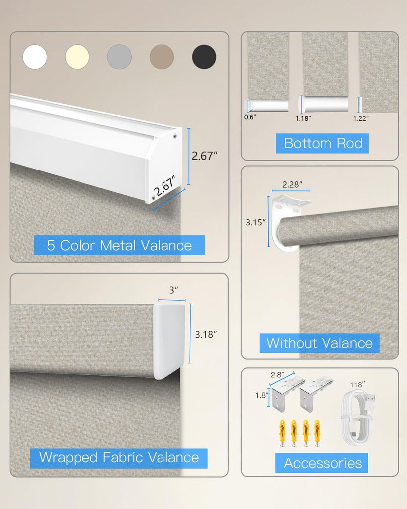 Motorized Roller Shade with Remote Control, Blackout Electric Shade for Windows Compatible with Alexa Google via Hub