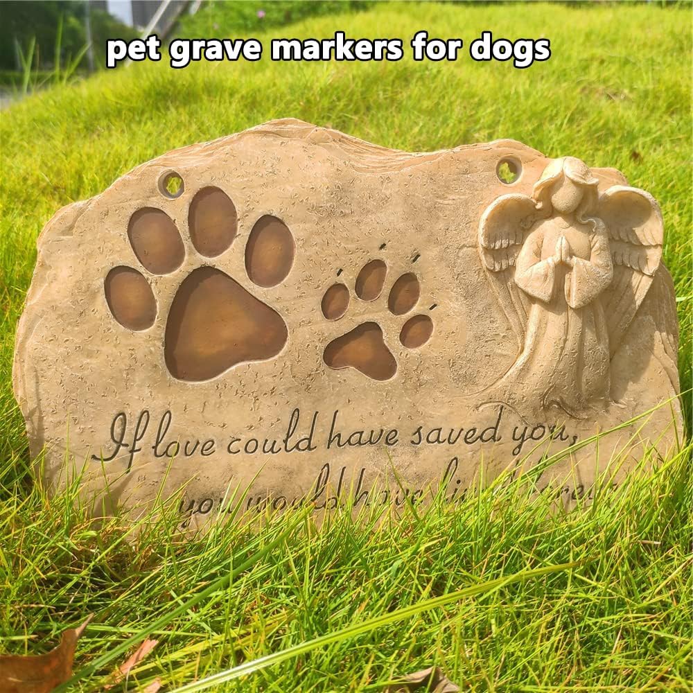 Pet Dog Memorial Stones Headstones Plaques with Angel, Sympathy Paw Prints Pet Dog Memorial Gifts Loss Gifts