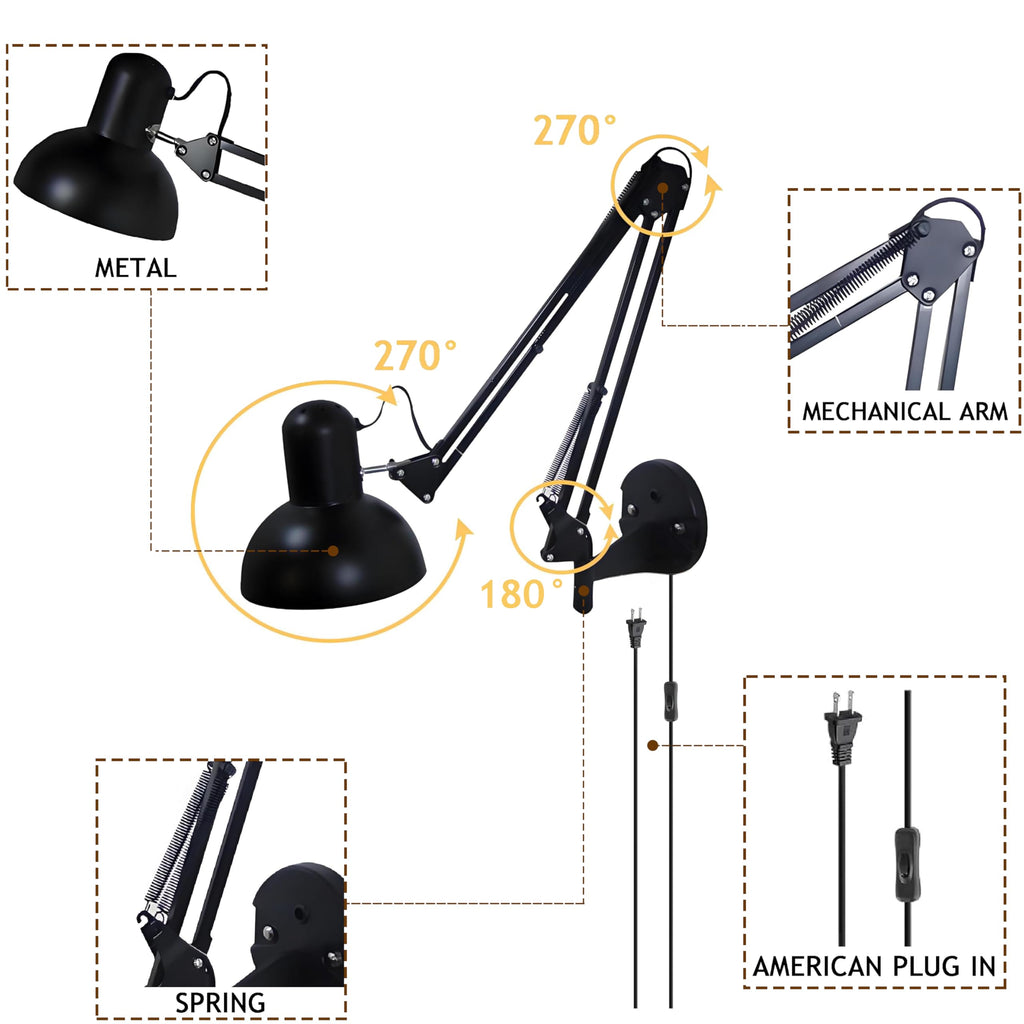 Black Industrial Swing Arm Wall Light Nordic Adjustable Long Arm Wall Sconces Lamp Metal Double-arms Folding
