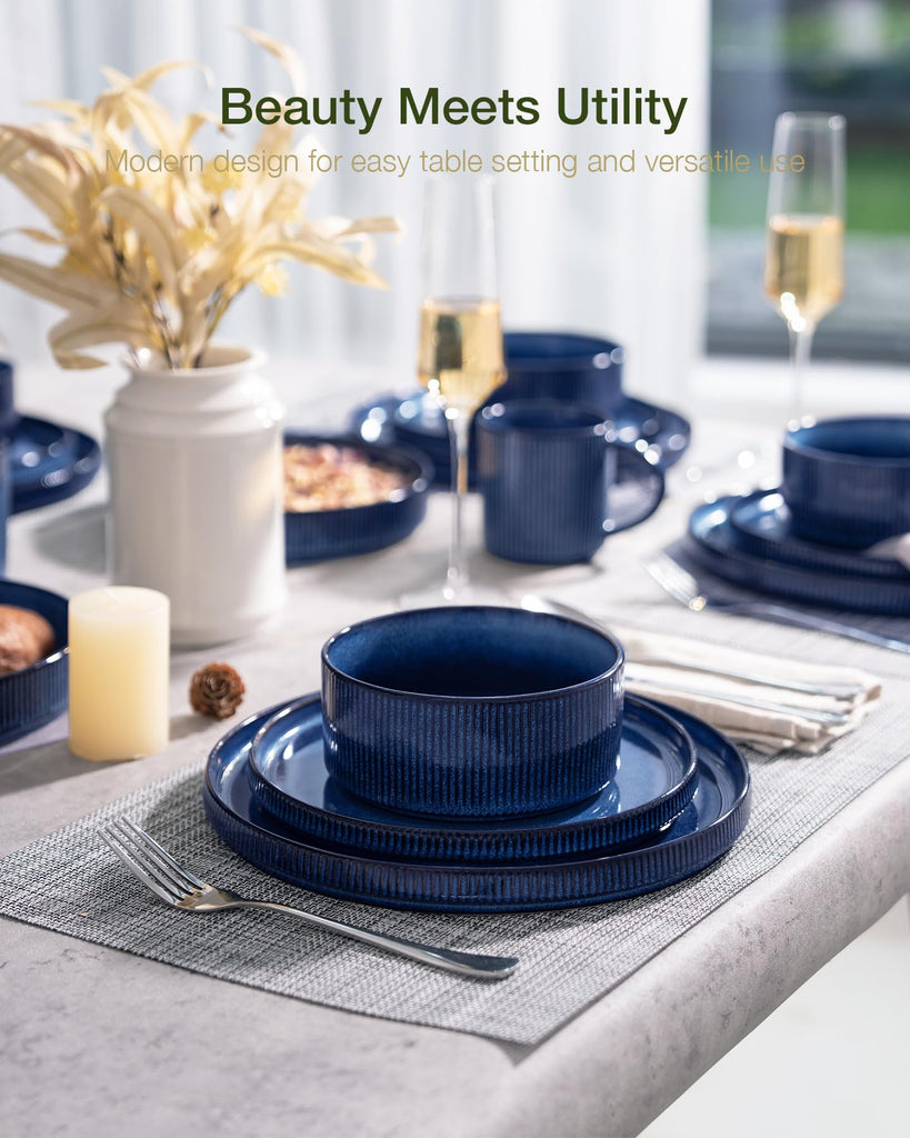 Star Stoneware Dinnerware Sets with Pasta Bowls, 24pc Dishes for 6