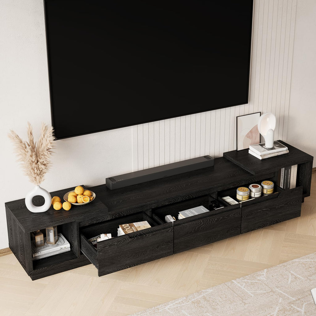Extendable TV Stand for Up to 120 Inch TV, Modern Entertainment Center with 3 Drawers & 2 Storage Compartments
