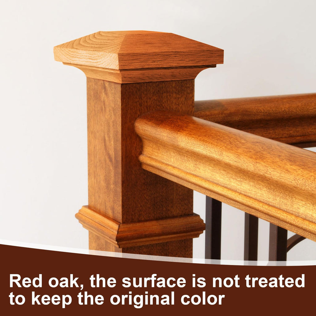 2 Pcs 3 5/8 Inch Red Oak Newel Post Cap for 3 1/2 Inch Post Topper