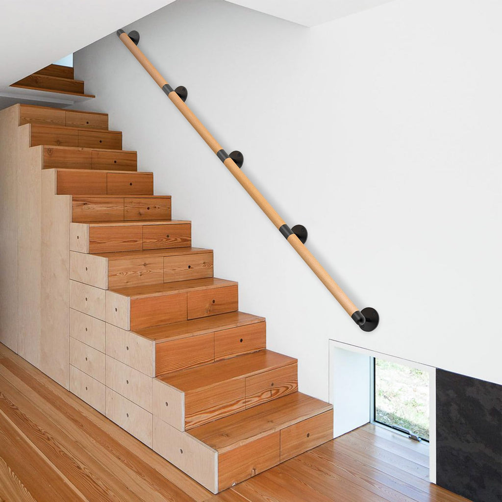 67 Inch Wood Handrail Wall Mount Handrails for Indoor Stairs