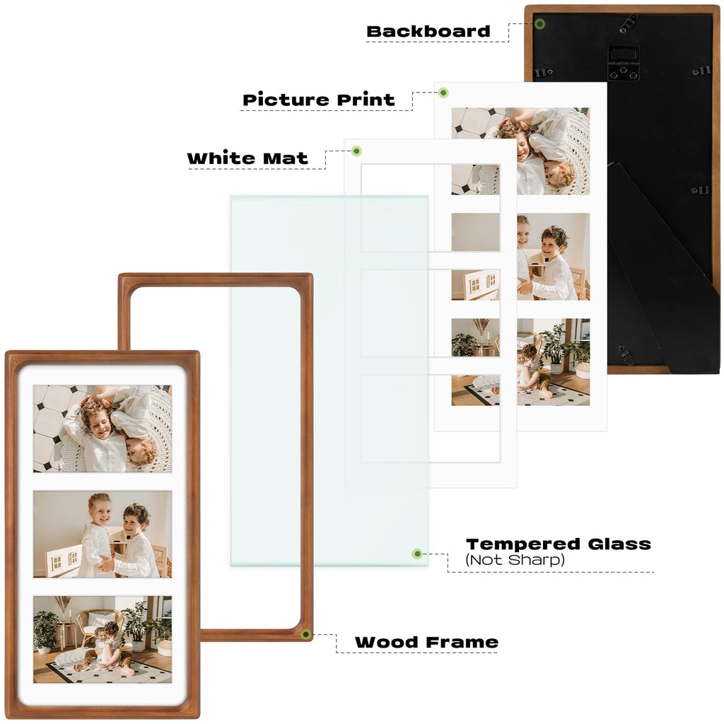 4x6 Collage Picture Frame, Solid Wood & Real Glass, 3 Photos