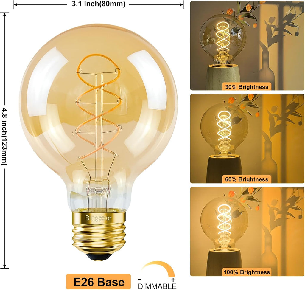 E26 Dimmable G25/G80 Globe 6W LED Vintage Edison Light Bulbs 60W Equivalent