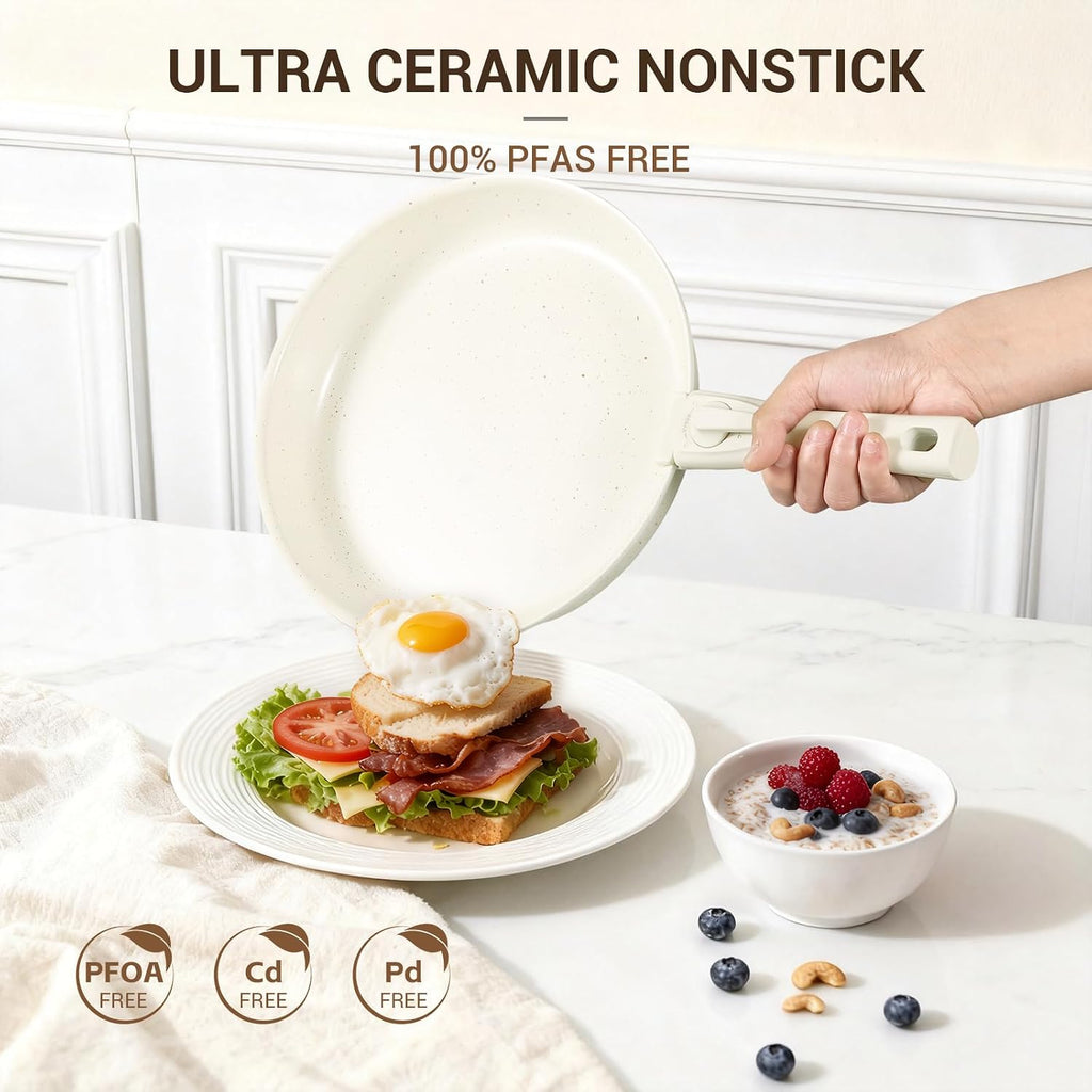 18-Piece Ceramic Pots and Pans Set Non Stick, Non Toxic Cookware Set with Removable Handles, Pot Sets for Cooking