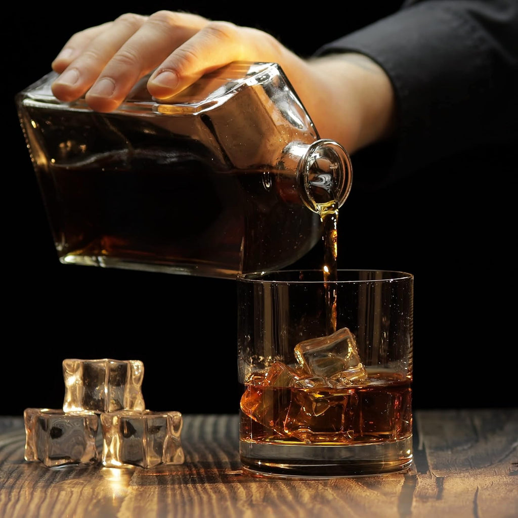 Whiskey Decanter With Label Tag - Bottle Metal Name Tags - Glass Airtight Stopper for Wine, Bourbon, Brandy, Juice